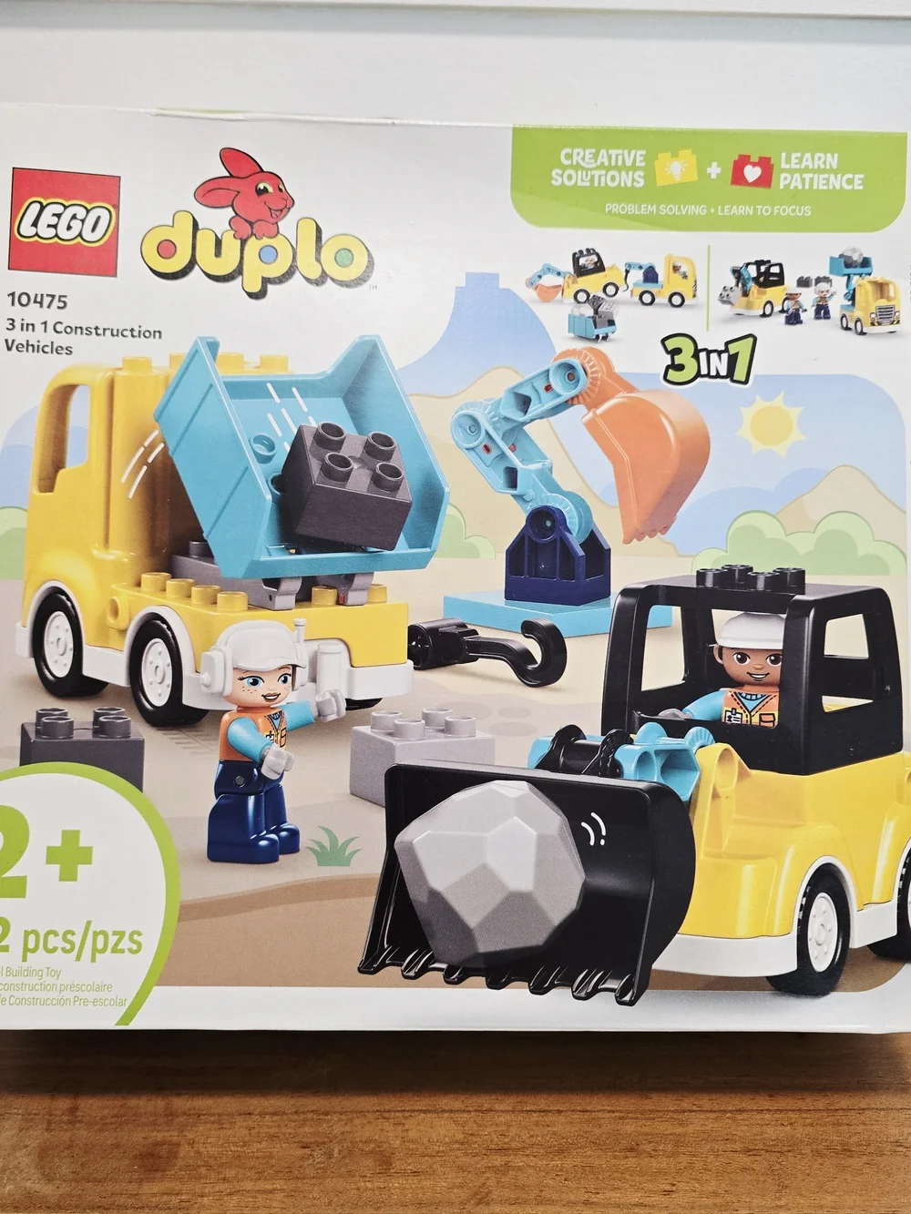 LEGO DUPLO 3-in-1 Construction Vehicles - Yellow & Blue 2+ Activity Toy
