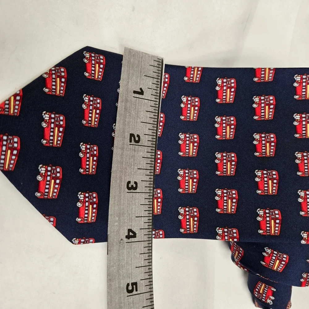 The Tie Studio London Mens Silk Tie Navy Blue Red Double Decker Bus London Print