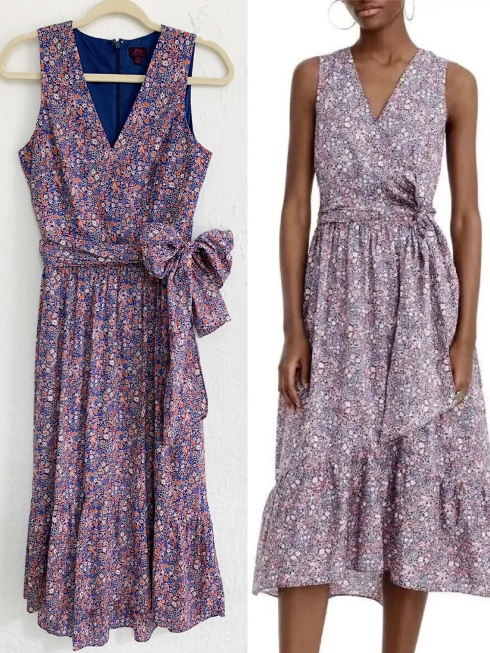 J. Crew Liberty Fabric Kayoko Deep Blue Floral Tie Waist Midi Dress Sz 4