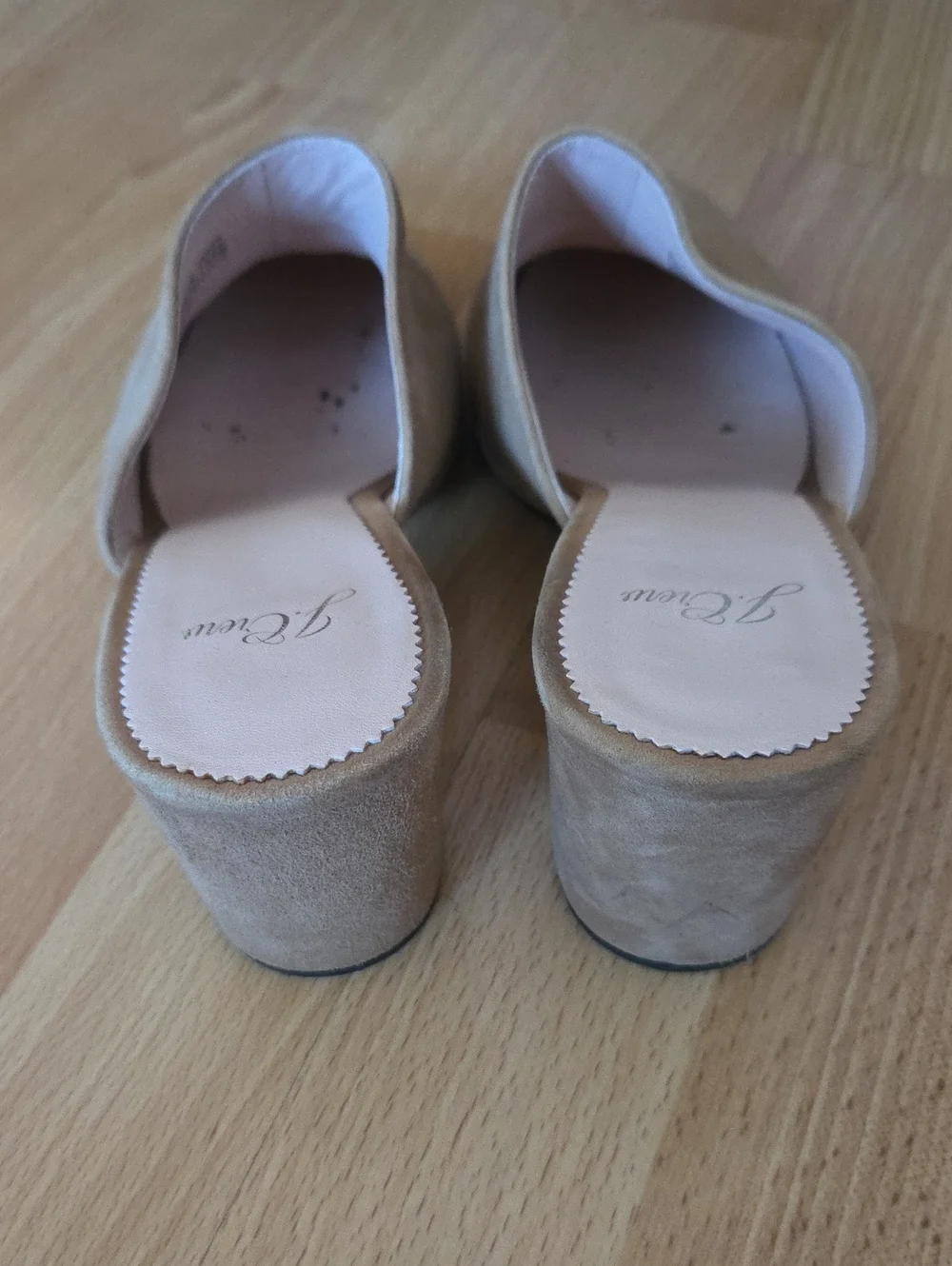 J. Crew Beige Suede Slip-On Block Heel Mules Size 8 Contemporary Minimalist