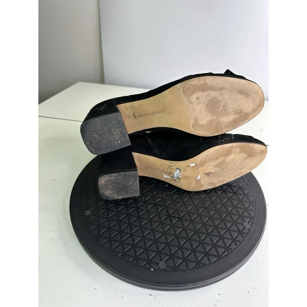 Rebecca Minkoff Black Suede Knotted Ankle Boots Block Heel Sz 9M