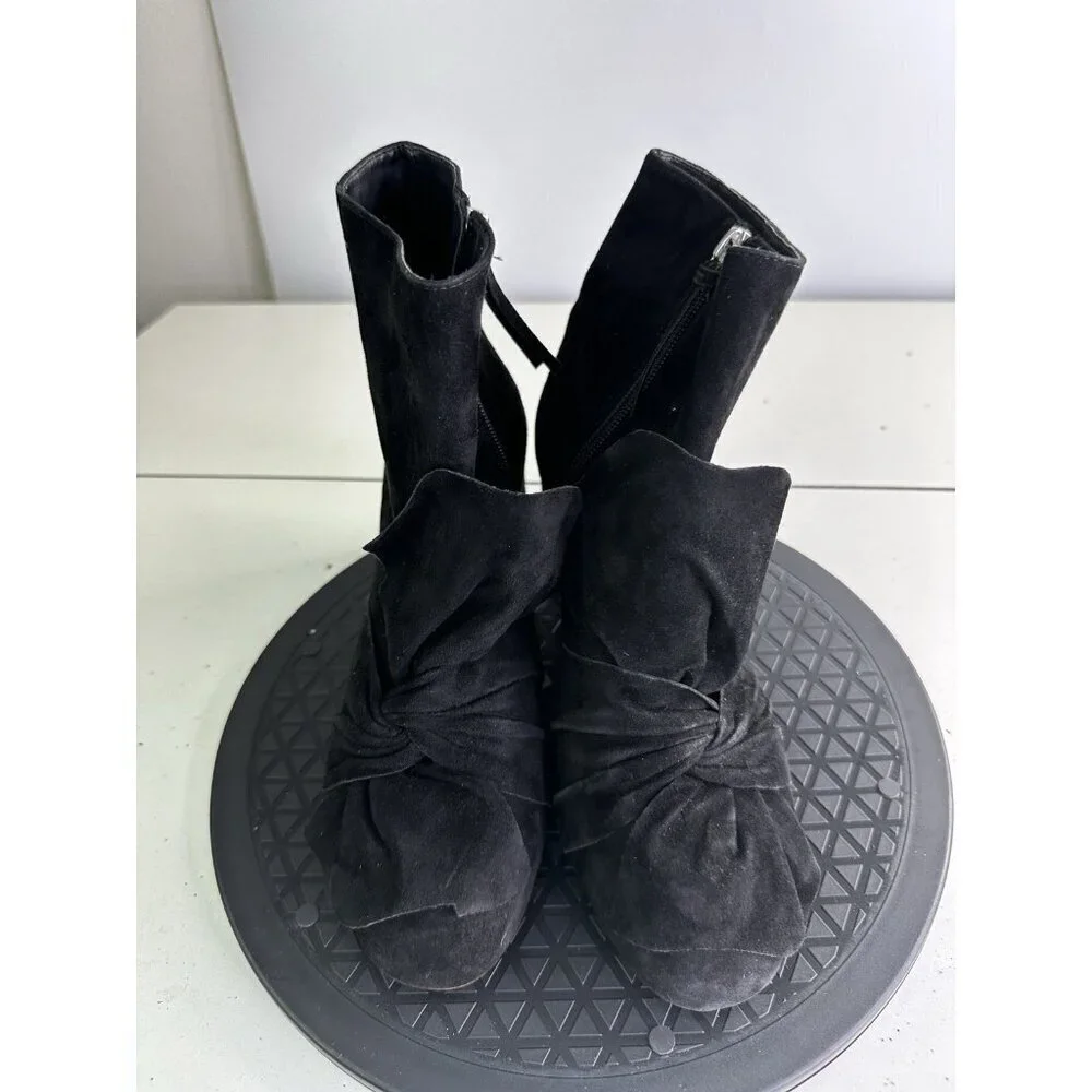 Rebecca Minkoff Black Suede Knotted Ankle Boots Block Heel Sz 9M