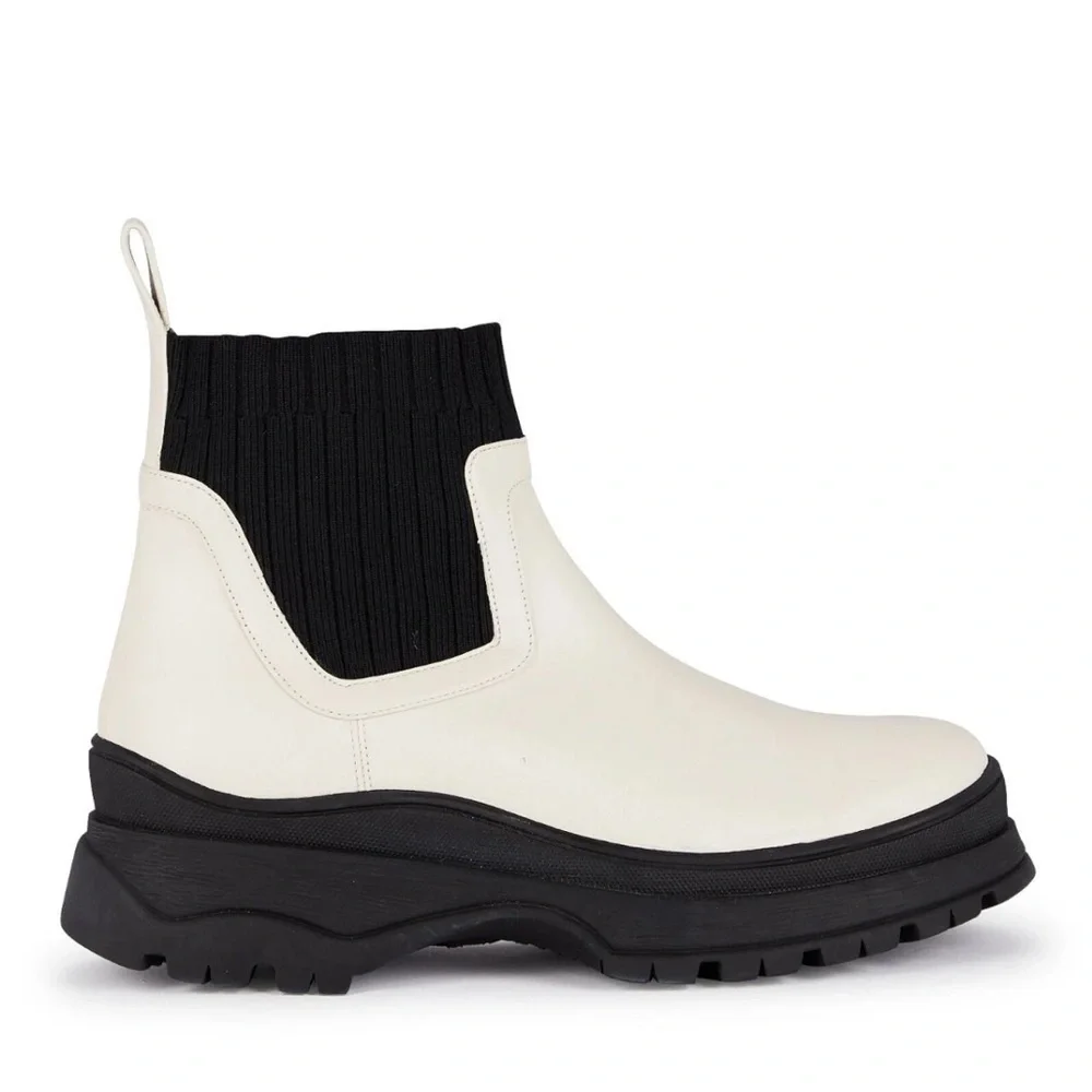 STAUD Bow Lug Sole Sock Ankle Boots CHUNKY LUG SOLE WHITE BLACK 38 ~ 8