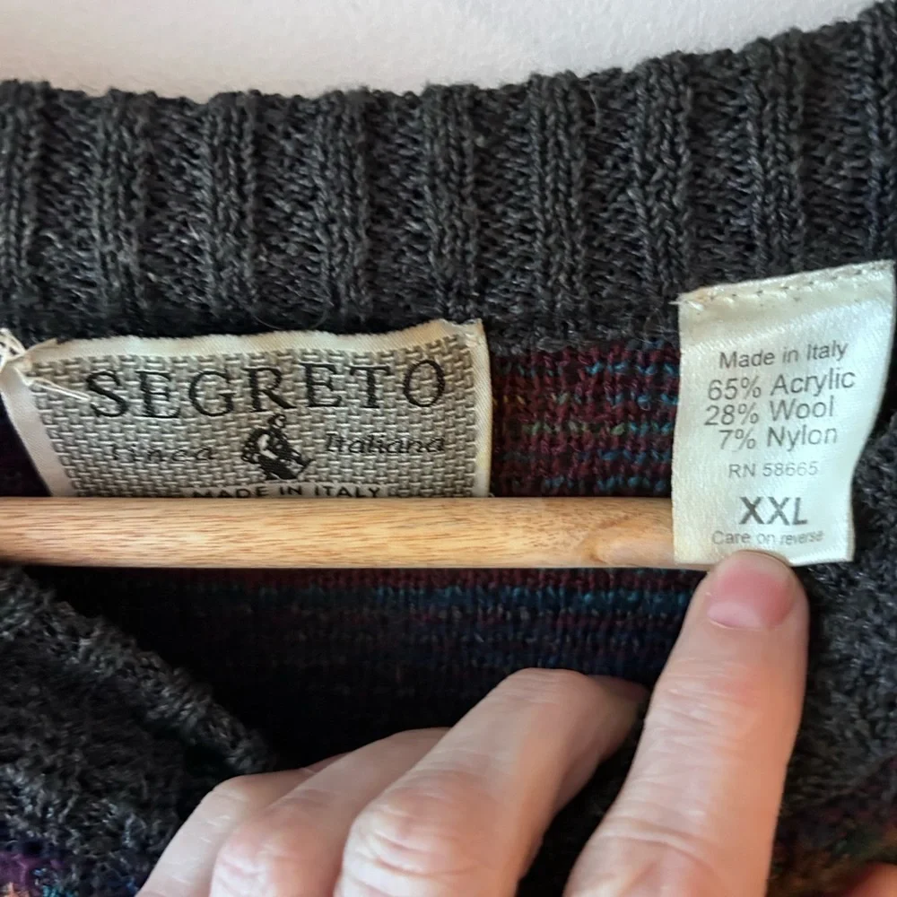 Vintage 90’s Segreto Italian Men's Multicolor Check Knit Sweater xxl
