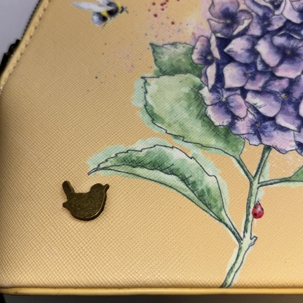 WRENDALE BRAND YELLOW HYDRANGEA WITH BEES AND LADYBUG DESIGN VINYL ZIP CLOSURE