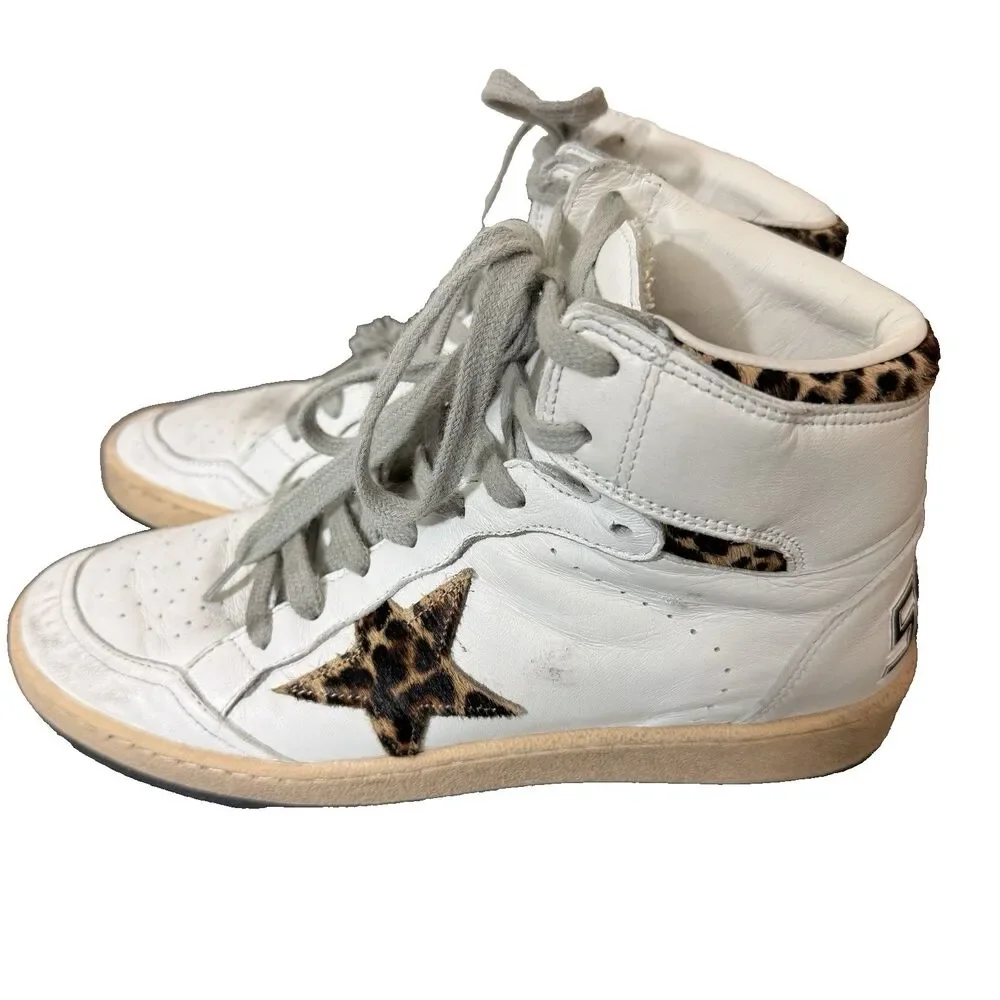 Golden Goose High Top Sneakers Womens Sz 38 Sky Star Signature Pony Hair Leopard