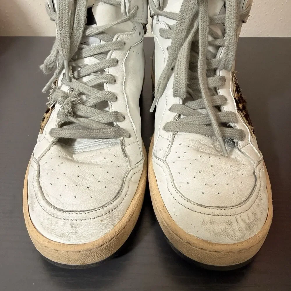 Golden Goose High Top Sneakers Womens Sz 38 Sky Star Signature Pony Hair Leopard