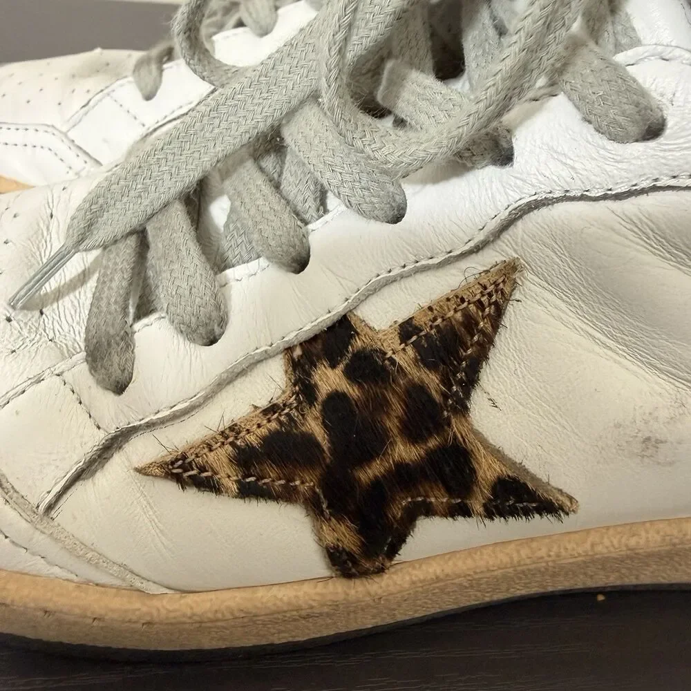 Golden Goose High Top Sneakers Womens Sz 38 Sky Star Signature Pony Hair Leopard