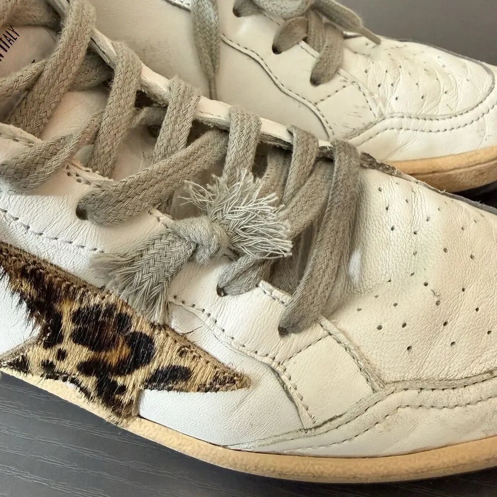 Golden Goose High Top Sneakers Womens Sz 38 Sky Star Signature Pony Hair Leopard
