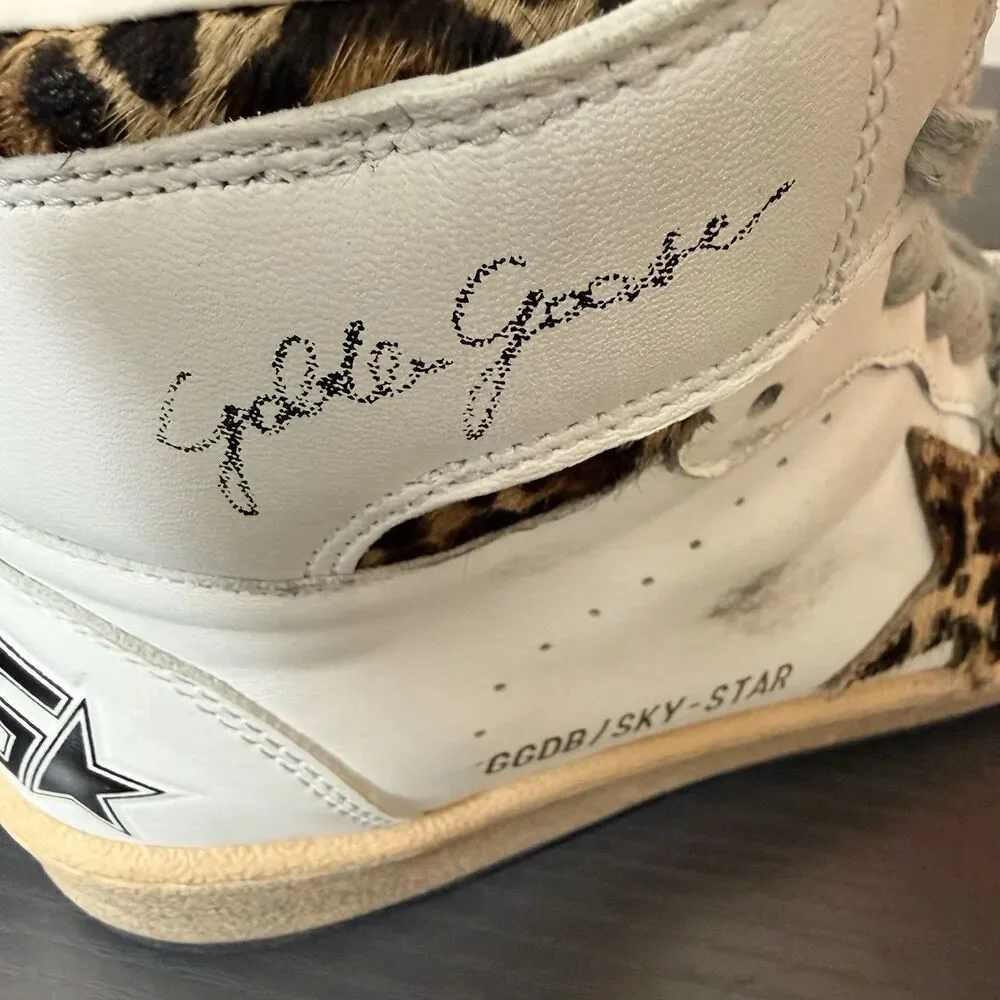 Golden Goose High Top Sneakers Womens Sz 38 Sky Star Signature Pony Hair Leopard