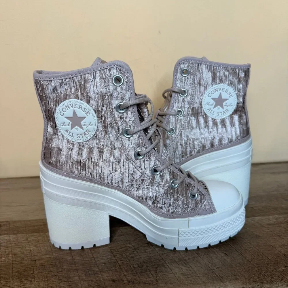Converse Women Chuck 70 de Luxe Heel shoes wrinkled satin boots size 7.5