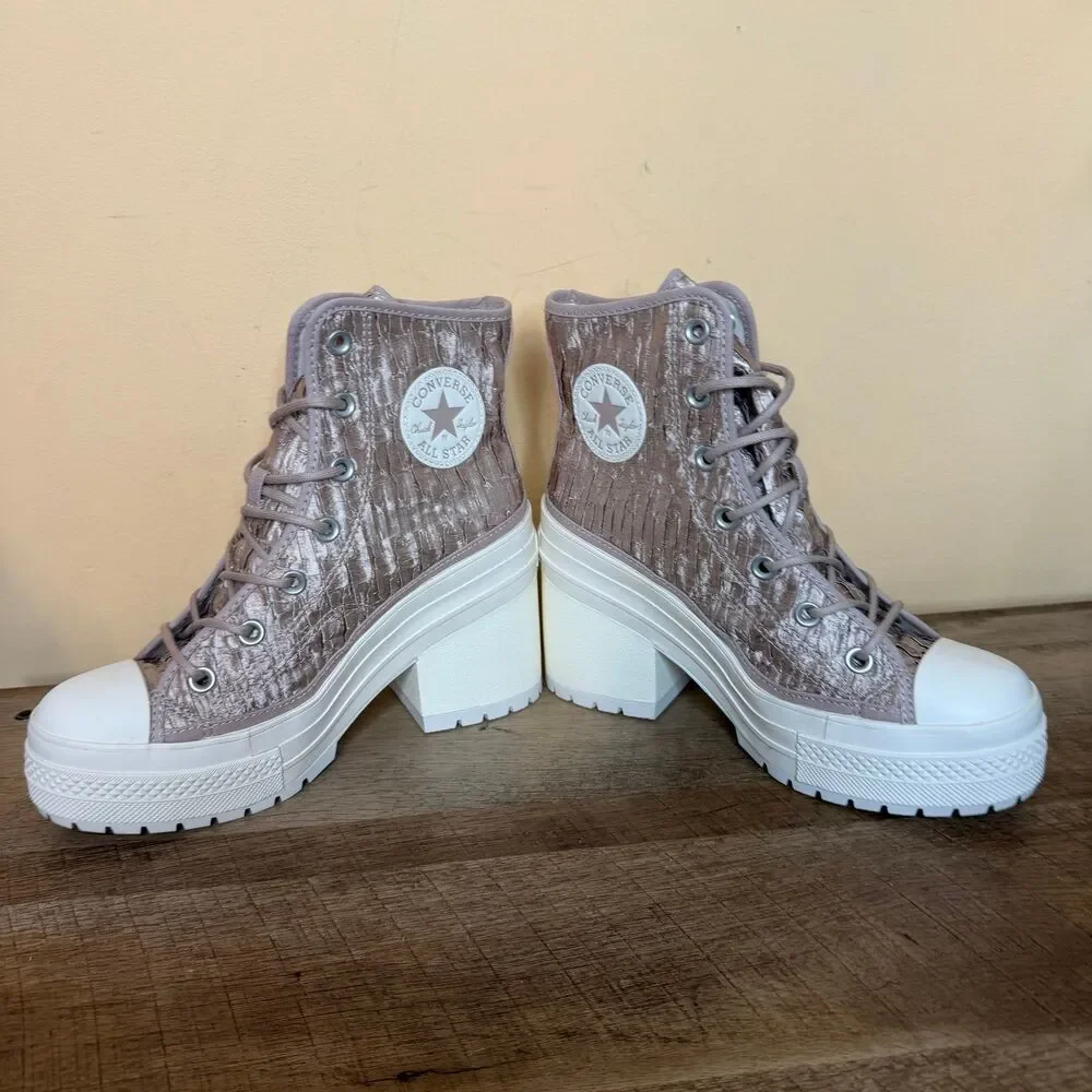 Converse Women Chuck 70 de Luxe Heel shoes wrinkled satin boots size 7.5