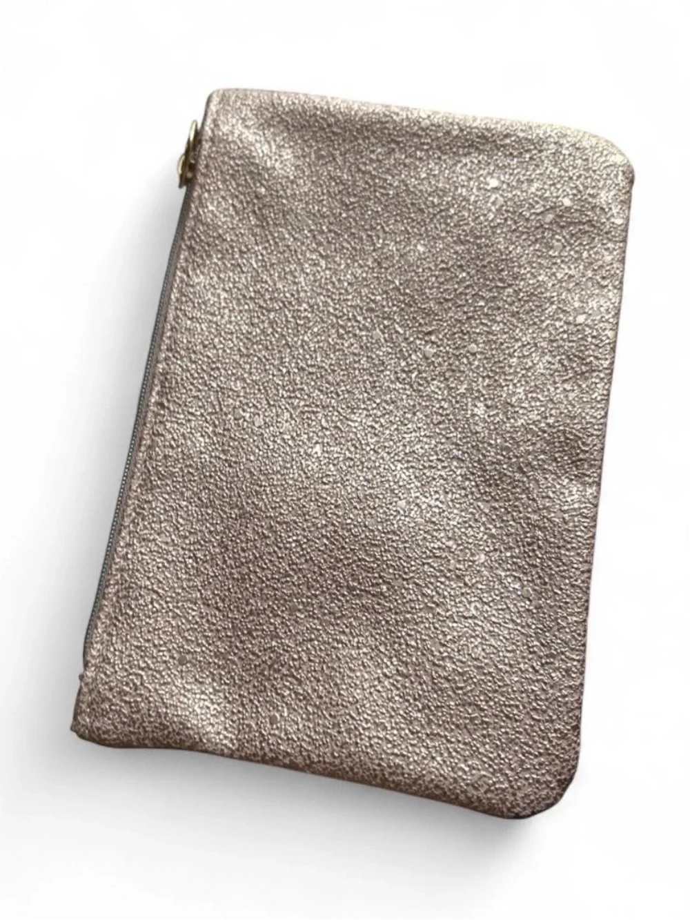 Metallic Leather Zip Pouch - Shimmery Taupe