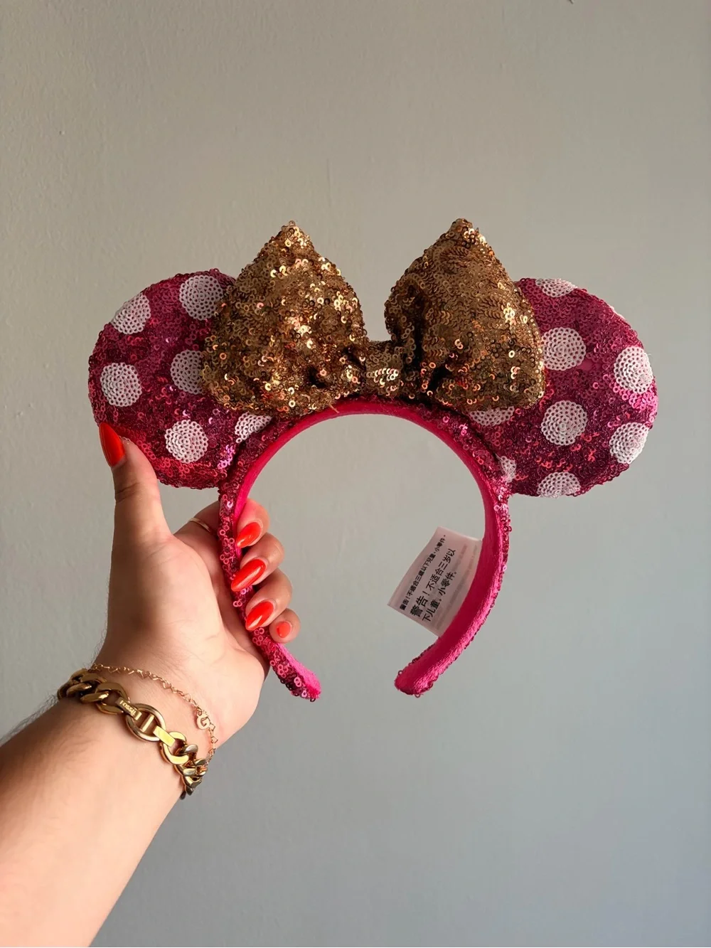 Disney Sequin Minnie Ears Headband in Pink and Gold