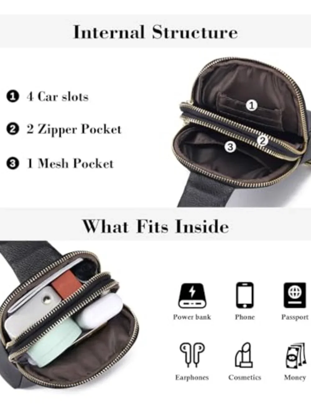Lightweight Small Crossbody Sling Bag with Multiple Pockets Vegan Leather