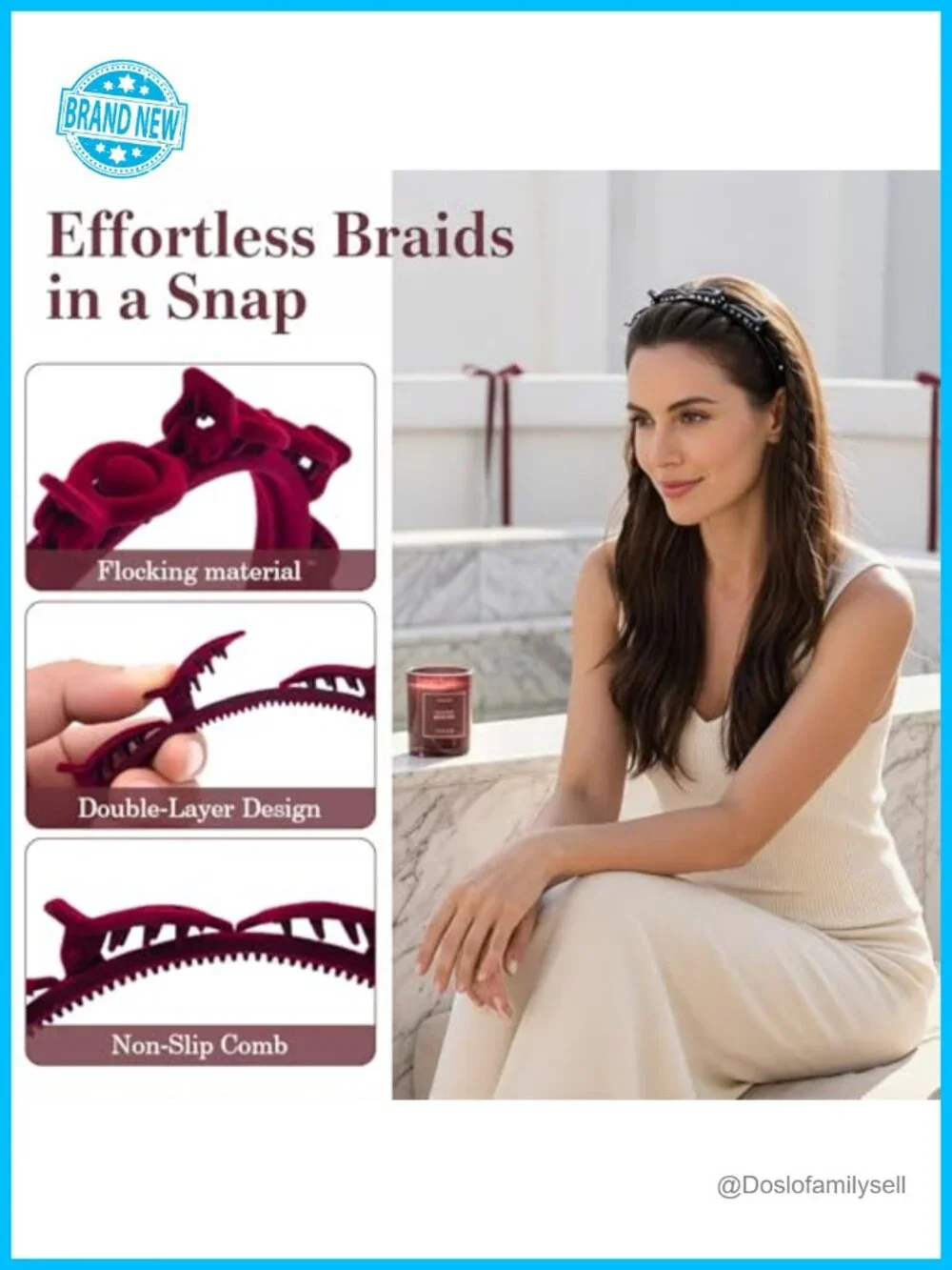 2 Pack Double Layer Clip Headbands, Non-Slip Braided Bangs Headband with Clips,