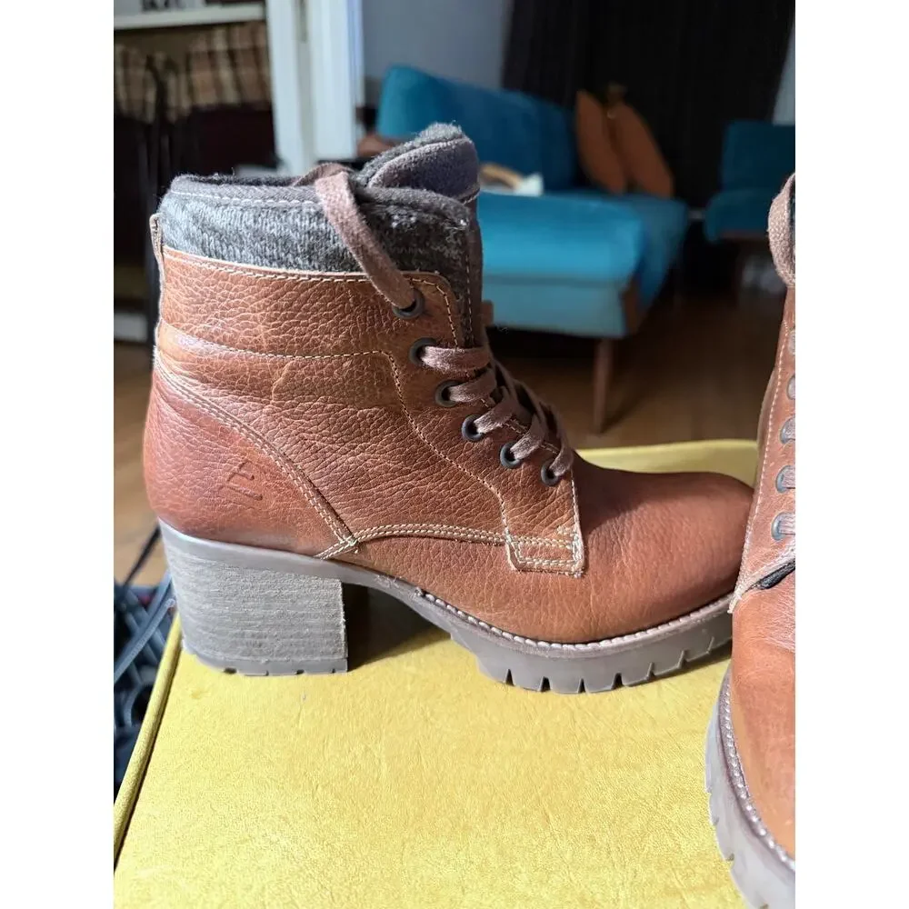 Bullboxer Brown Lace Up Heeled Ankle Boots Lug Sole Size 39