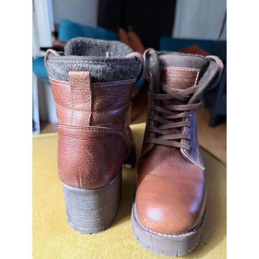 Bullboxer Brown Lace Up Heeled Ankle Boots Lug Sole Size 39
