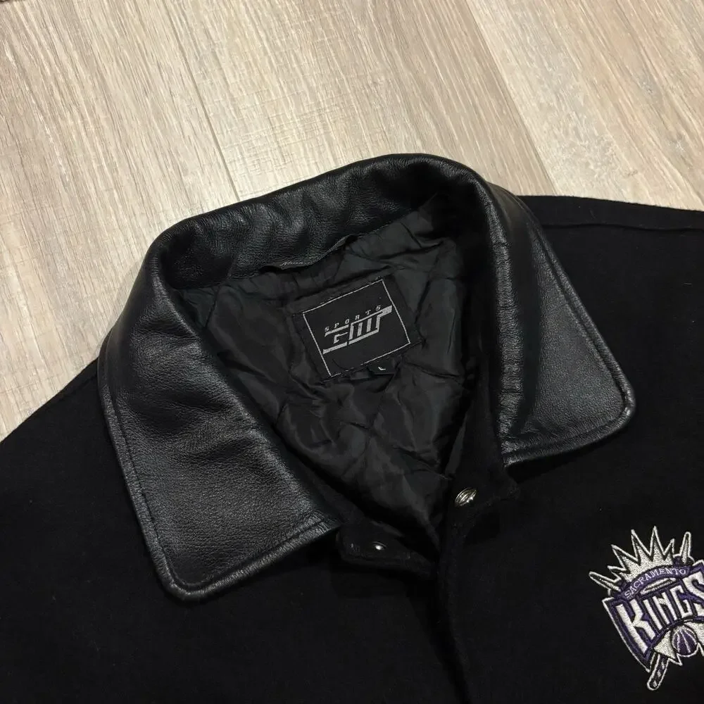 Vintage Sacramento Kings Jacket Mens Large 90s Leather Wool Bomber Varsity NBA