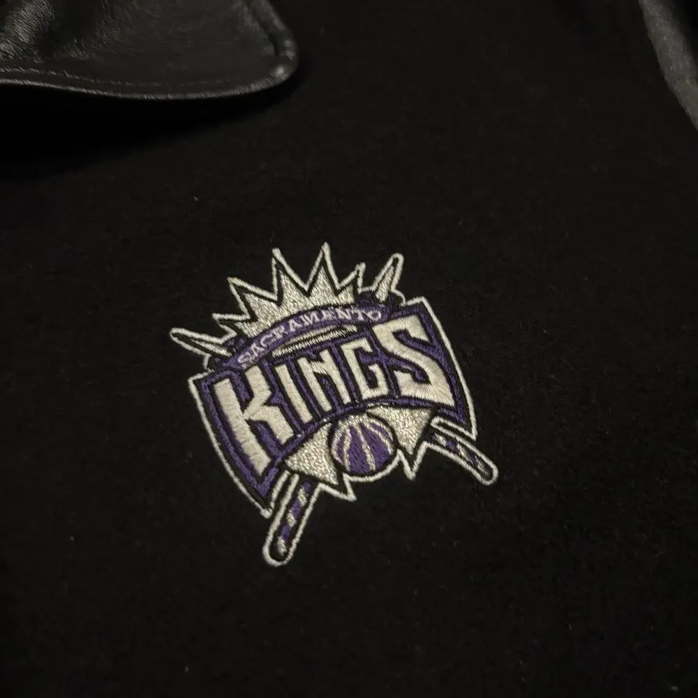 Vintage Sacramento Kings Jacket Mens Large 90s Leather Wool Bomber Varsity NBA
