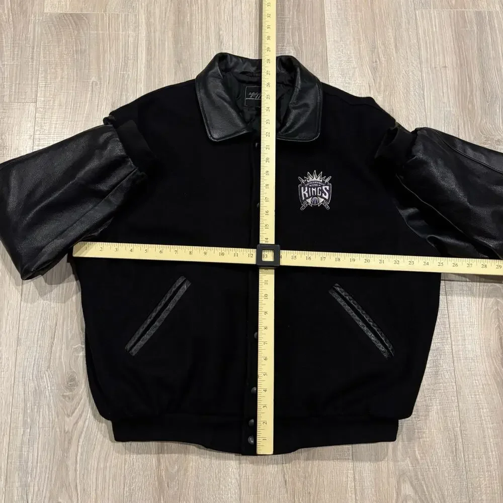 Vintage Sacramento Kings Jacket Mens Large 90s Leather Wool Bomber Varsity NBA