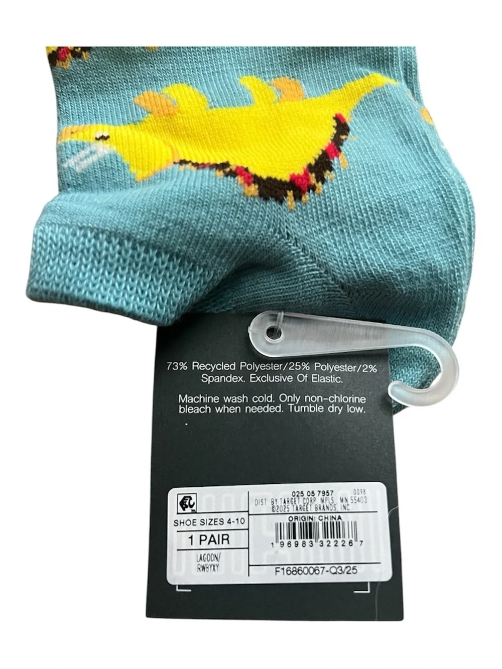Blue Ankle Socks with Yellow Dinosaur Print