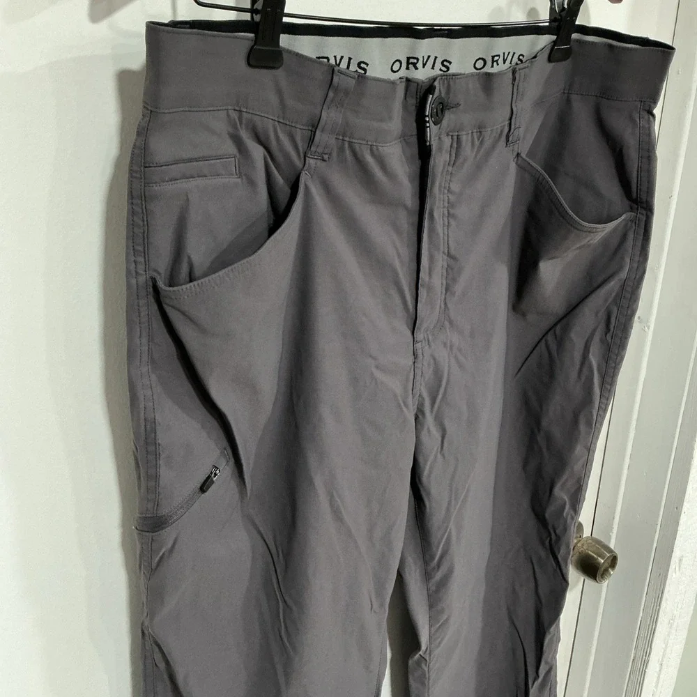 Orvis Hiking Pants Mens 38x32 Flat Front, Gray, Fishing, Outdoor, Gorpcore
