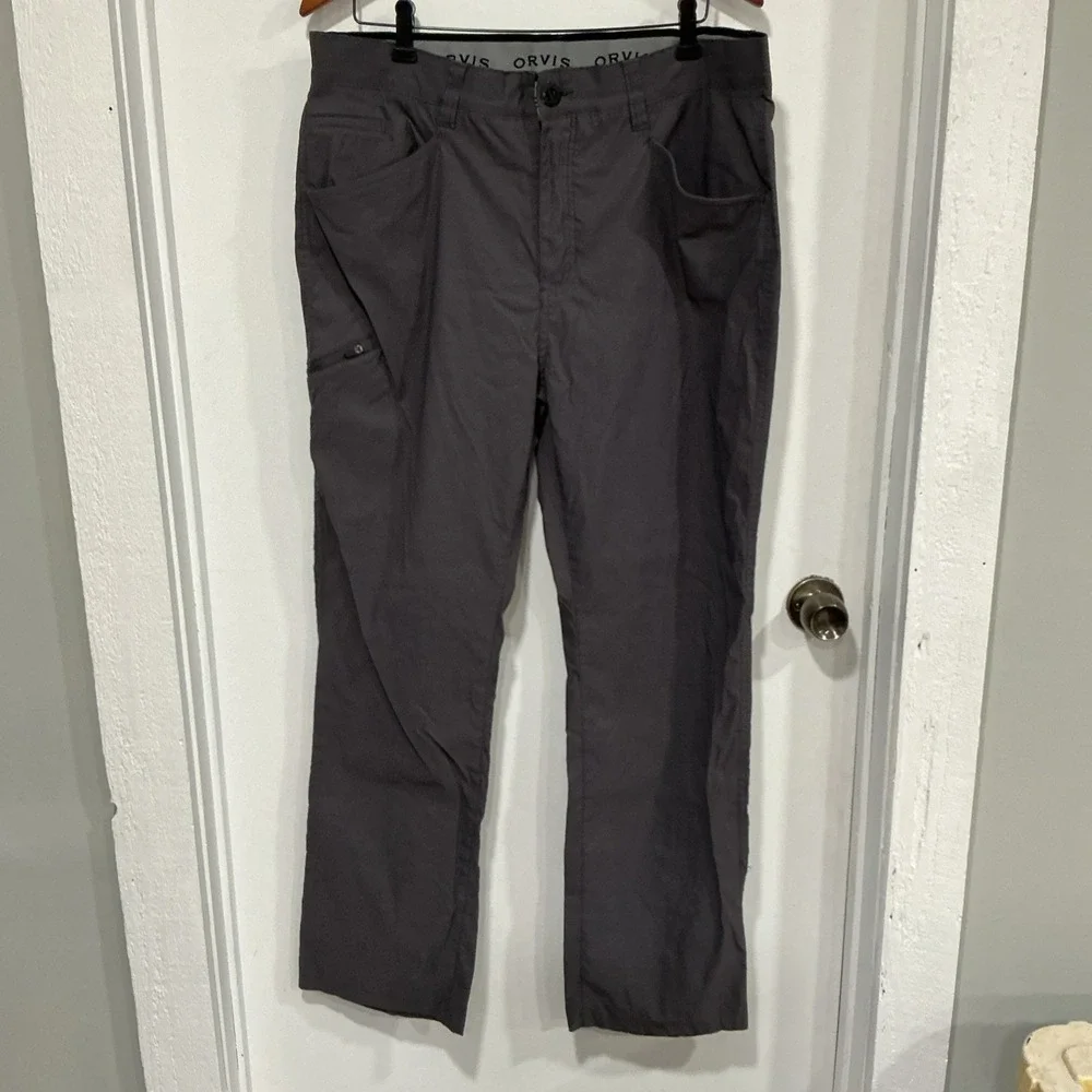 Orvis Hiking Pants Mens 38x32 Flat Front, Gray, Fishing, Outdoor, Gorpcore