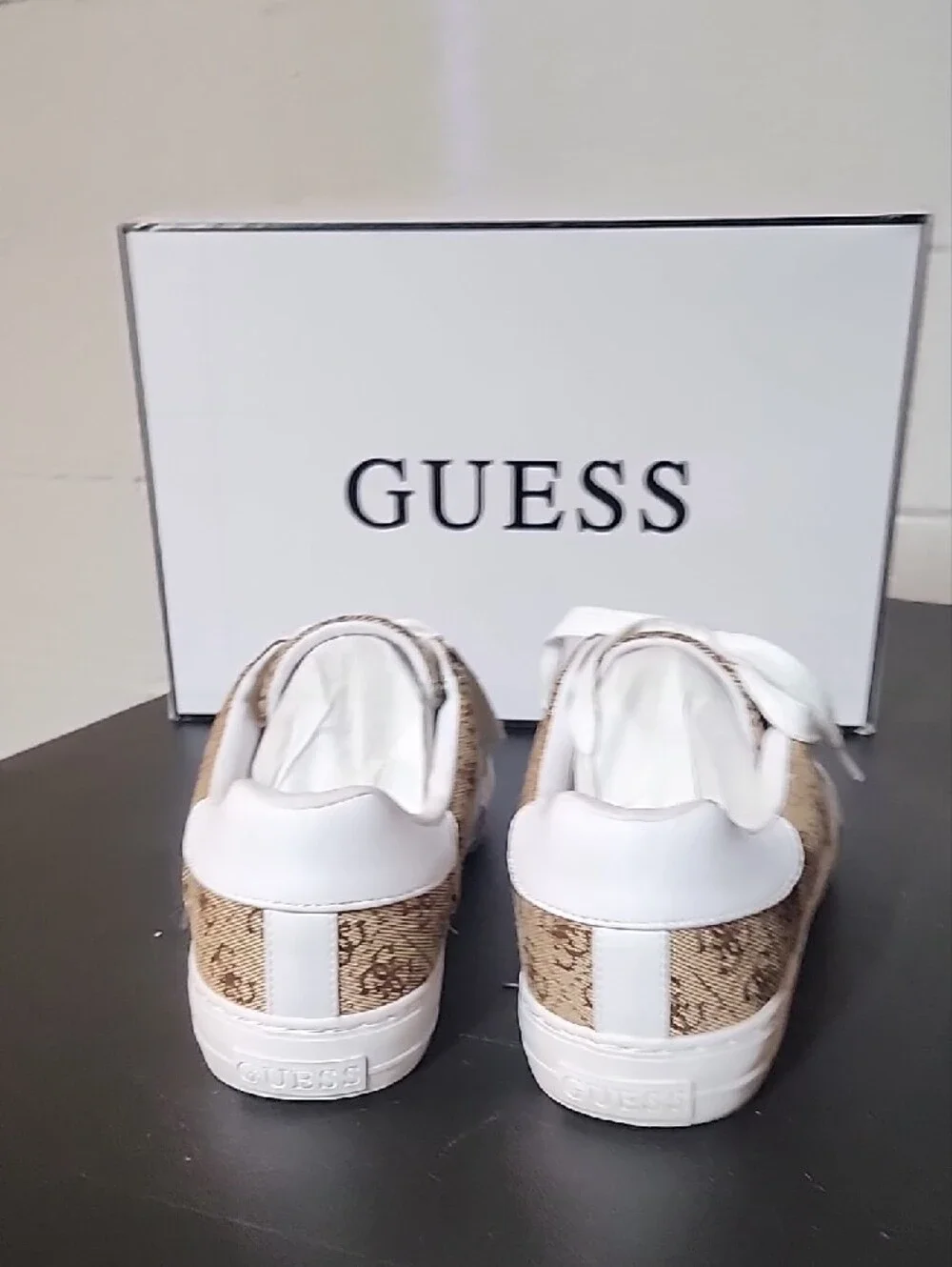 GUESS Beige Monogram Low-Top Sneakers