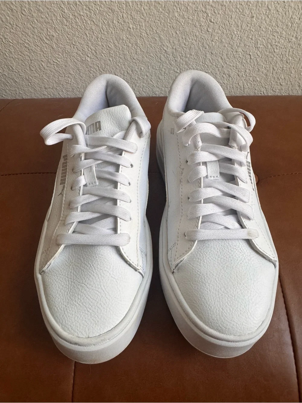 PUMA Smash V3 White Silver SoftFoam Platform Sneakers Size 8
