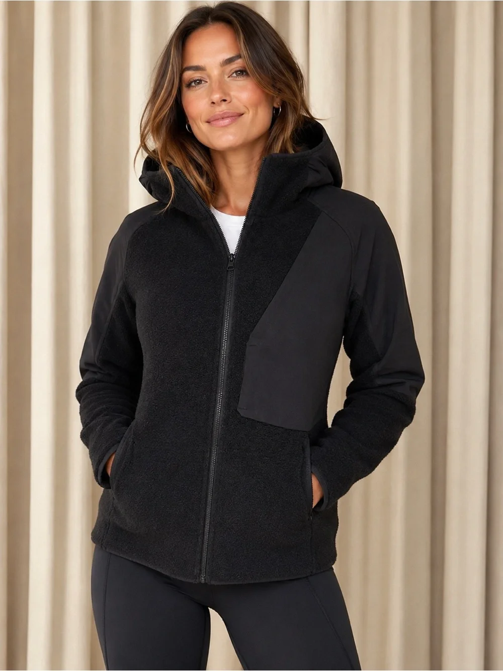lululemon athletica Black Hooded Wool Blend Teddy Fleece Jacket