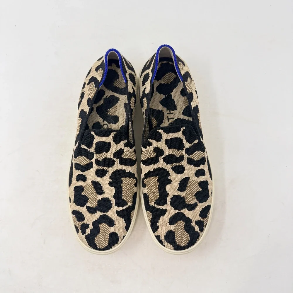 Rothy's The Sneaker Leopard Tan Size 8 Slip On Animal Print Sustainable Casual