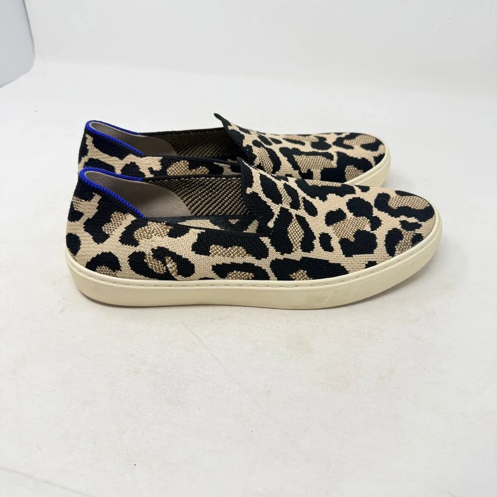 Rothy's The Sneaker Leopard Tan Size 8 Slip On Animal Print Sustainable Casual