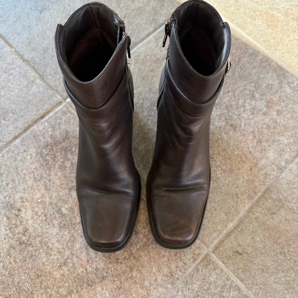 Karen Scott Brown Leather Square Toe Ankle Boots With Buckle Size 6 1/2