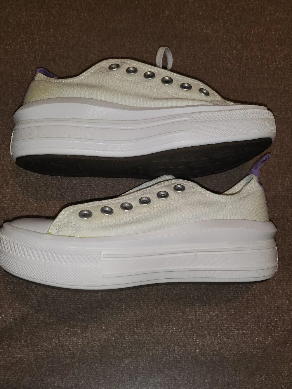 Converse Platform Slip-On Sneakers in Cream with Purple Pull Tab
