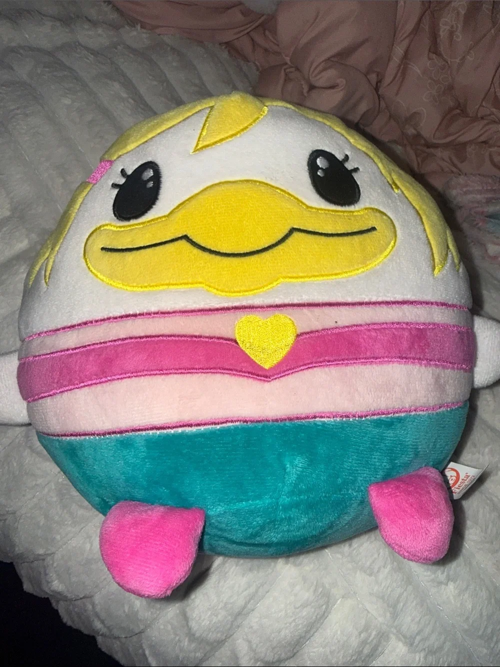 Round Plush Bird Toy - Pink, Teal & Yellow