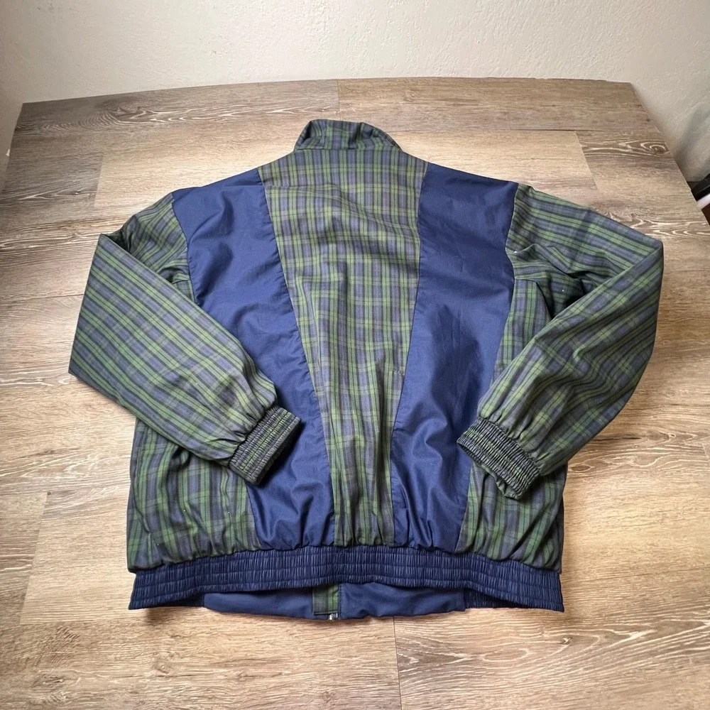 Gore-Tex Jacket Mens Medium Navy Green Plaid Vintage 80s Waterproof Windbreaker