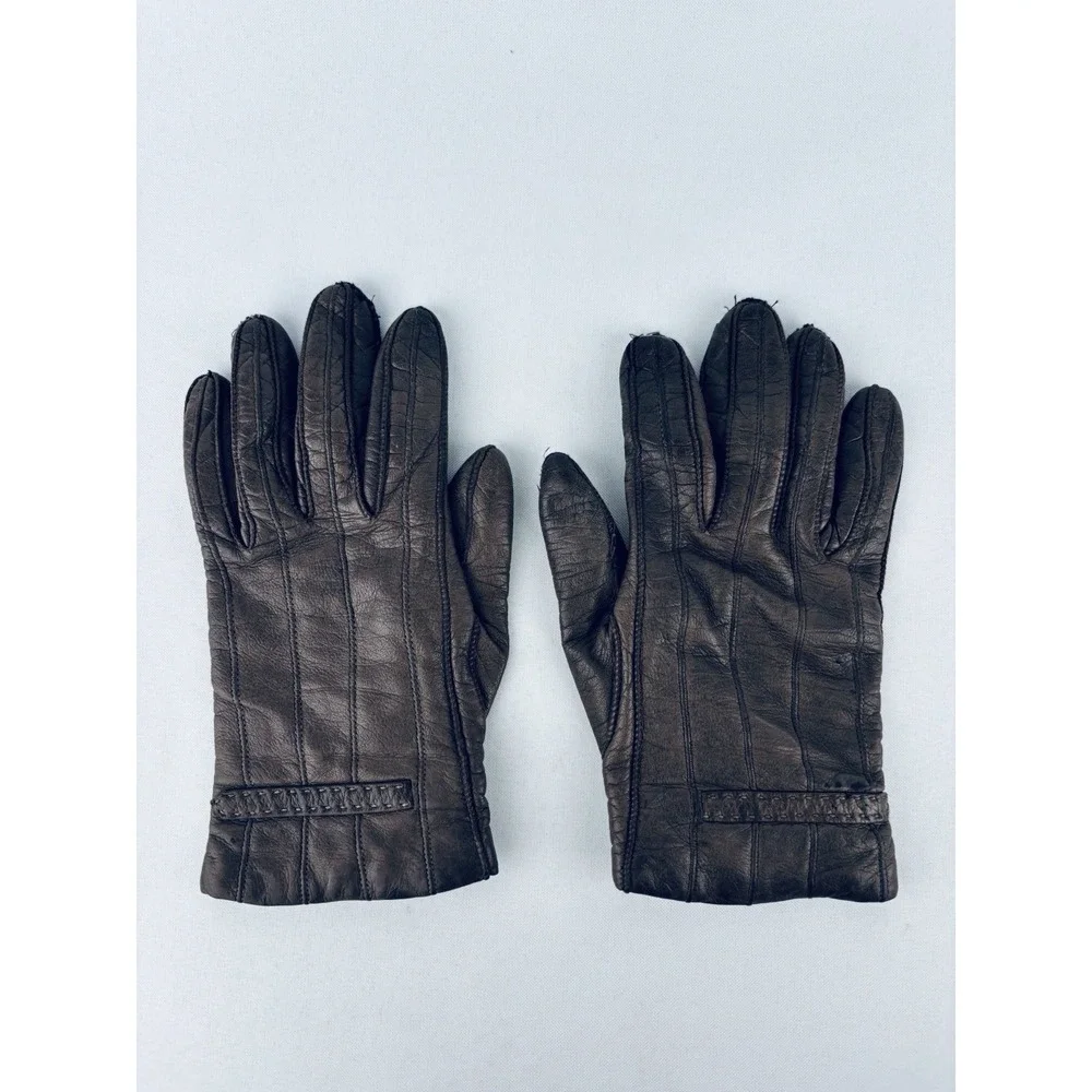 Vintage Womens Size 6.5  Brown Cashmere  Lined Leather Gloves Made In Italy