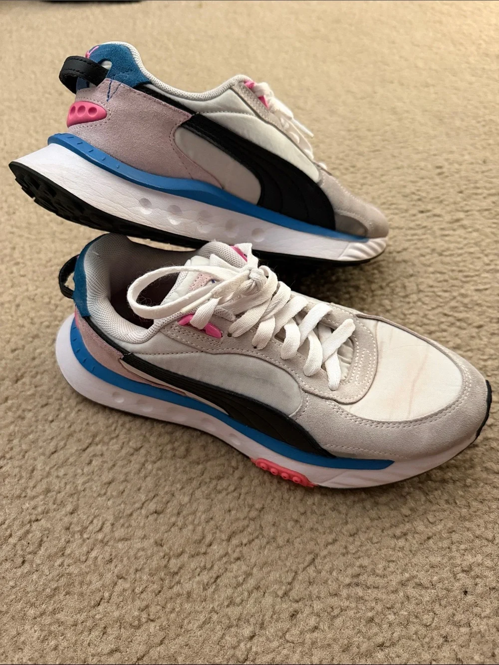 Puma White, Black, Blue & Pink Retro Runner Sneakers
