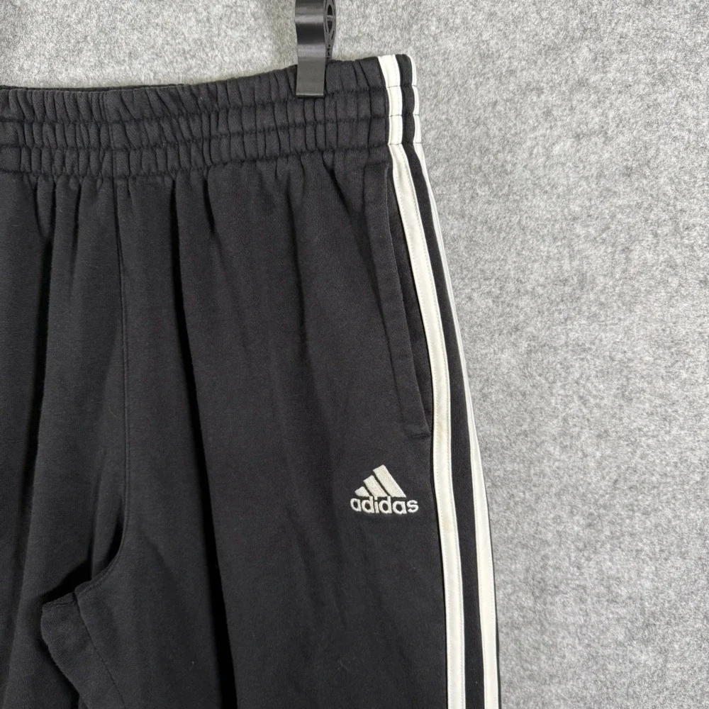 Adidas Jogger Pants Men Large Black 3-Stripe Fleece Regular Fit AK5926