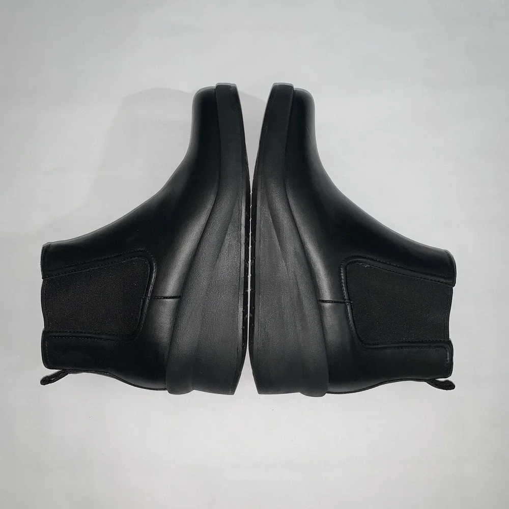 ABEO Passage Chelsea Boots Womens Size 9 Black Leather Ankle Wedge Pull On