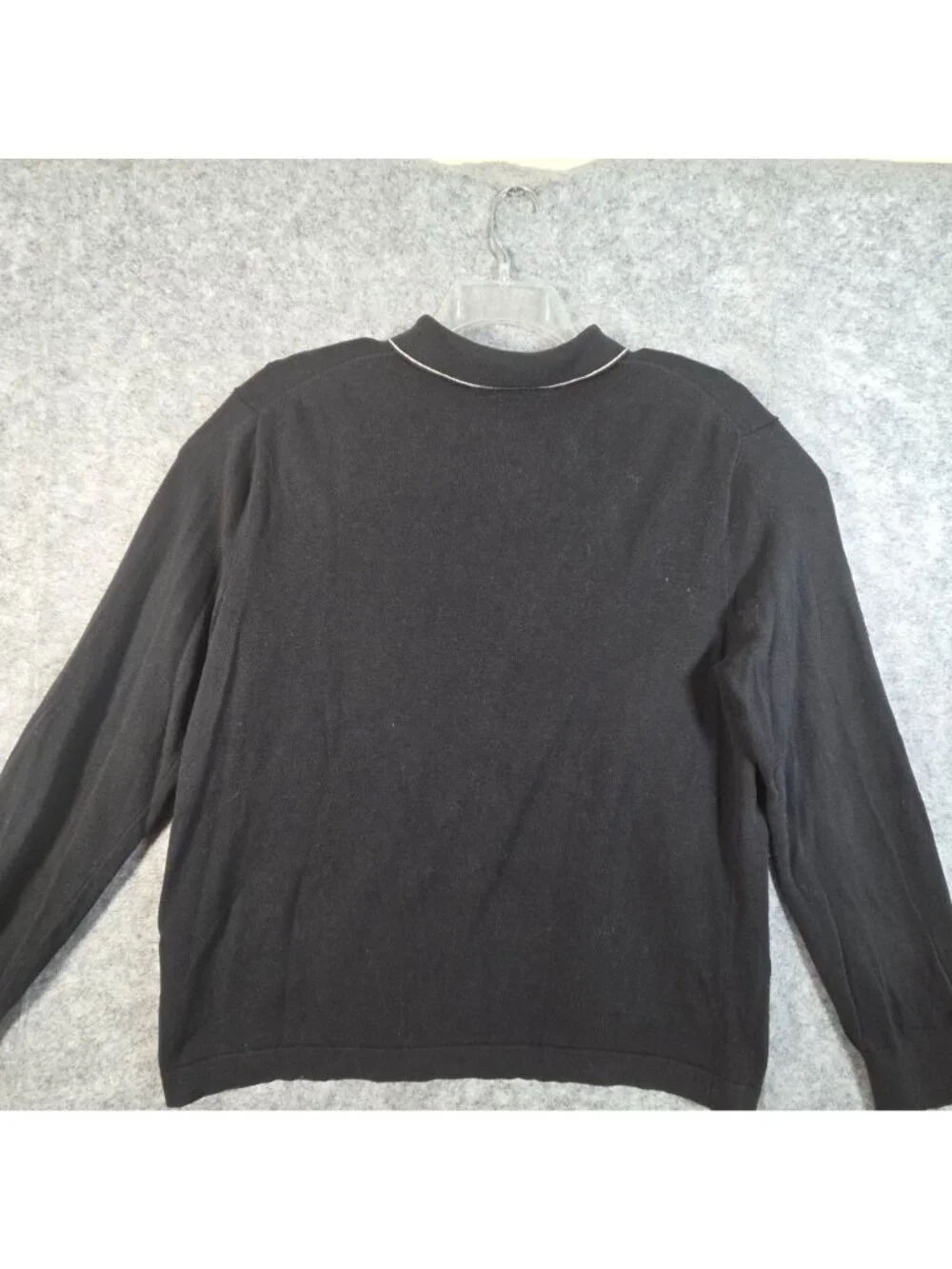 J.Crew Black Cotton Silk Polo Sweater White Contrast Collar Long Sleeve L