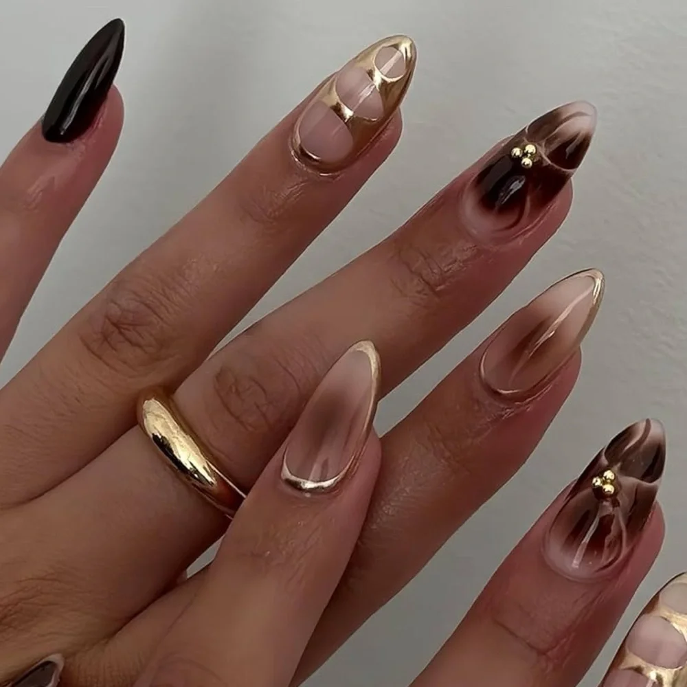 Elegant Brown and Gold Nail‎ Polish Set