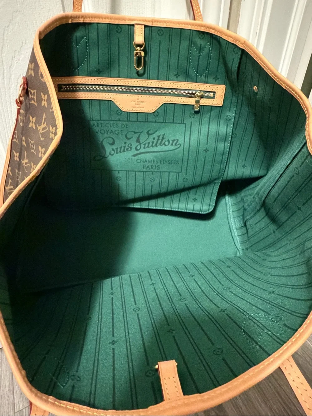 Louis Vuitton Neverfull GM Monogram Tote with Green Stripe personalized 100%auth