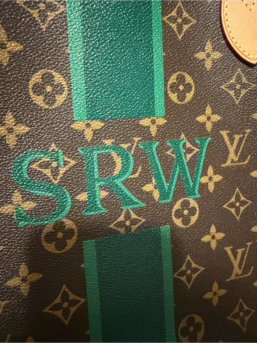 Louis Vuitton Neverfull GM Monogram Tote with Green Stripe personalized 100%auth