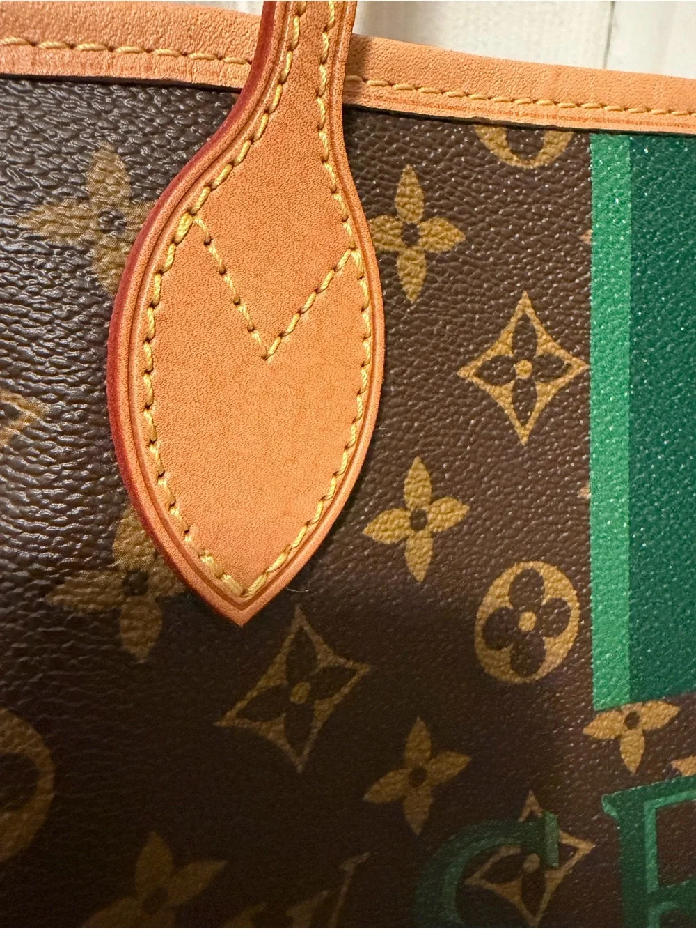 Louis Vuitton Neverfull GM Monogram Tote with Green Stripe personalized 100%auth