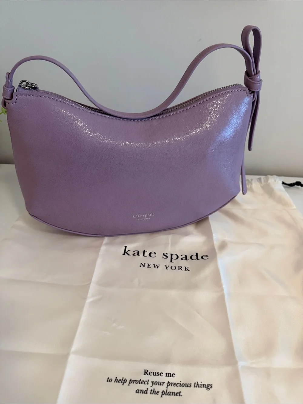 kate spade Lilac Patent Leather Shoulder Bag with Knotted Strap NWT