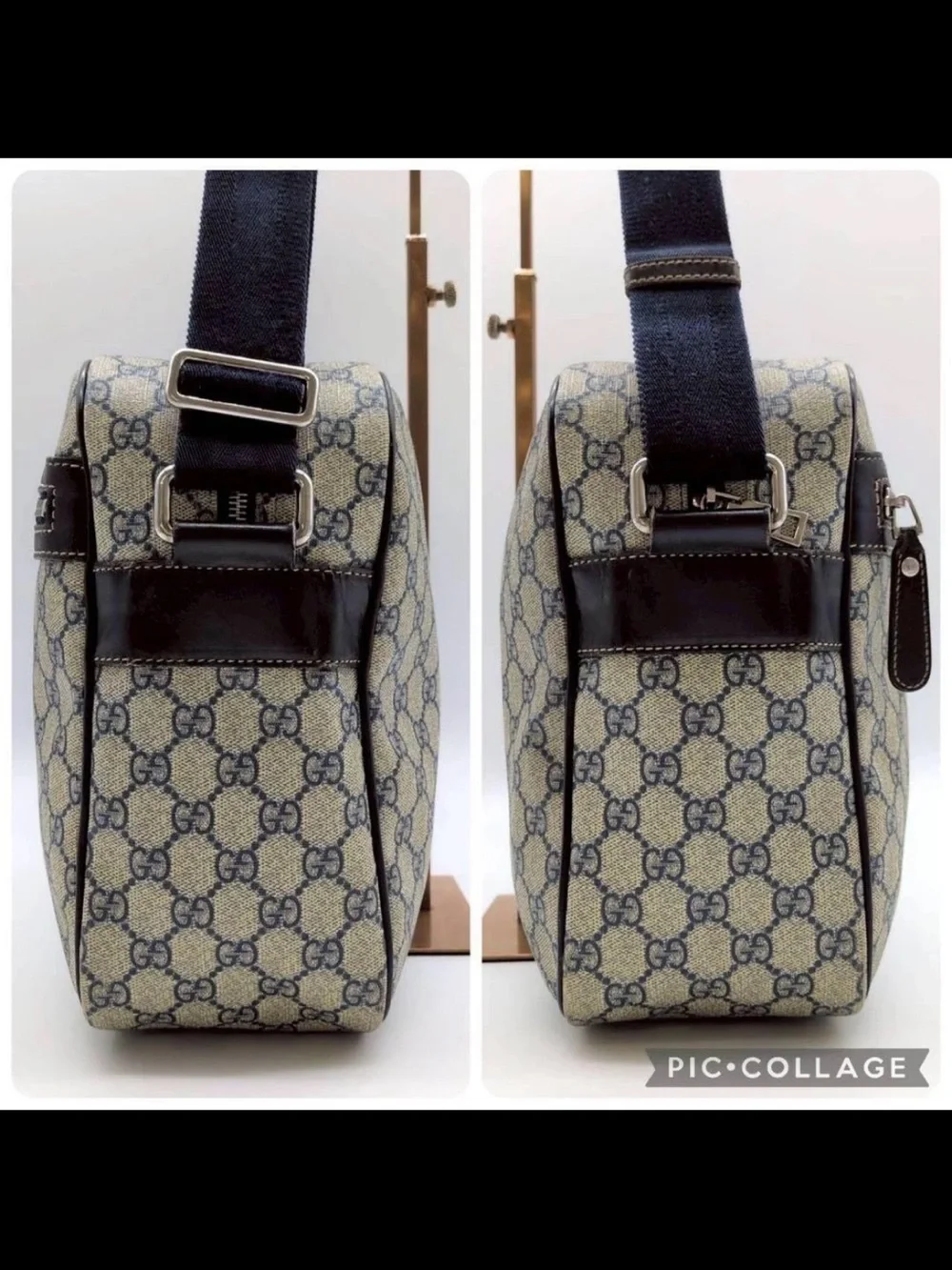 Gucci Beige Canvas Messenger Bag with Blue Monogram