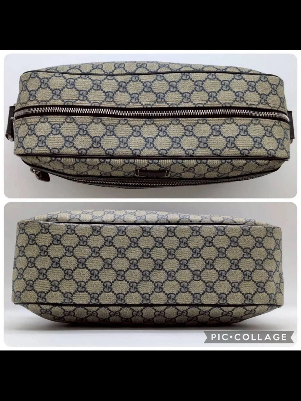 Gucci Beige Canvas Messenger Bag with Blue Monogram
