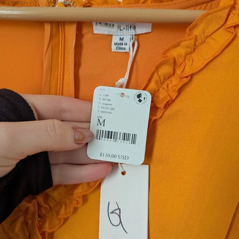 NWT BTFL-Life Free People tangerine orange ruffle tiered lace maxi dress